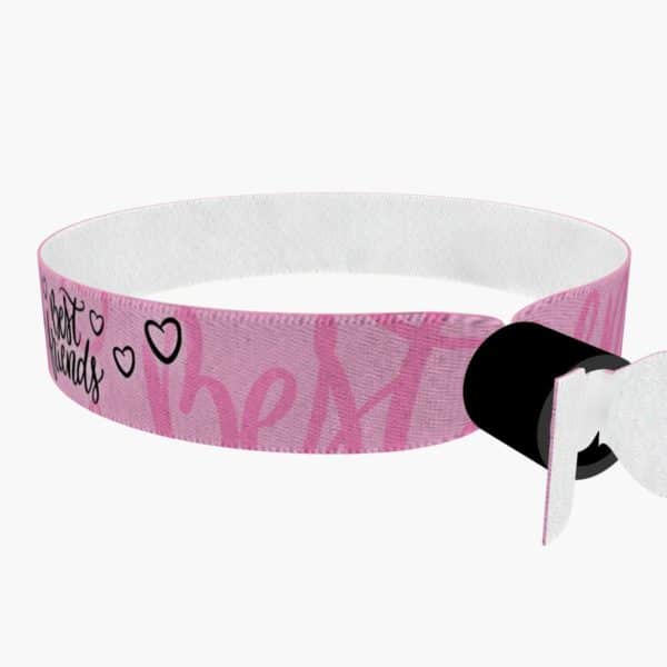 Ansicht von links hinten: Best Friends rosa Stoffarmband