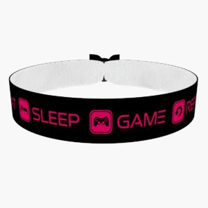 Eat Sleep Game Repeat schwarz/pink Stoffarmband - Ansicht 1