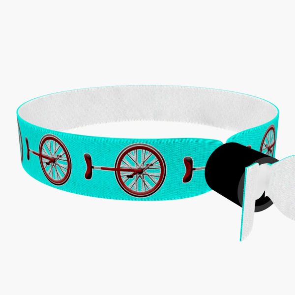 Ansicht von links hinten: I love unicycling türkis Stoffarmband