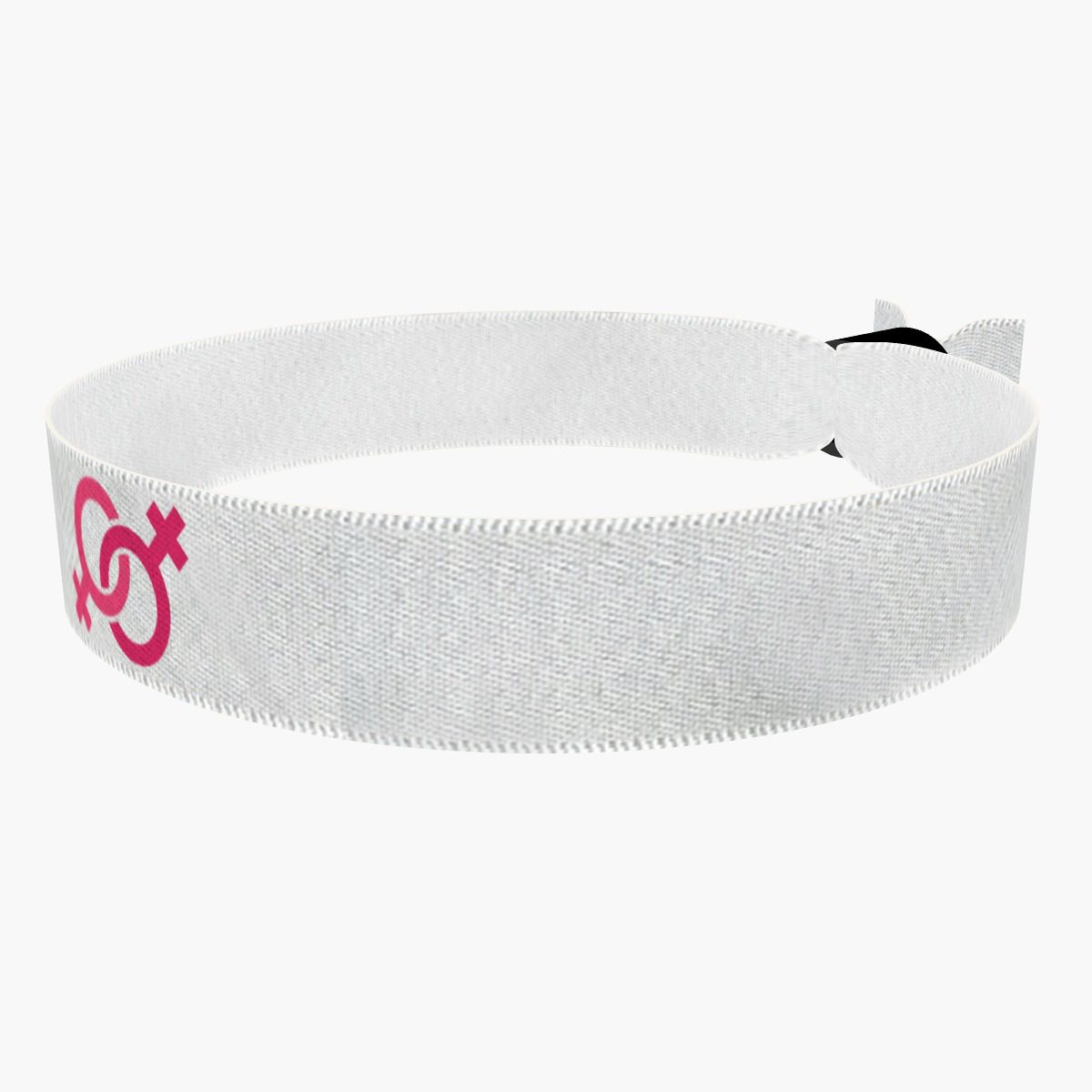 Ansicht von links vorne: Lesbian Symbol weiß Stoffarmband