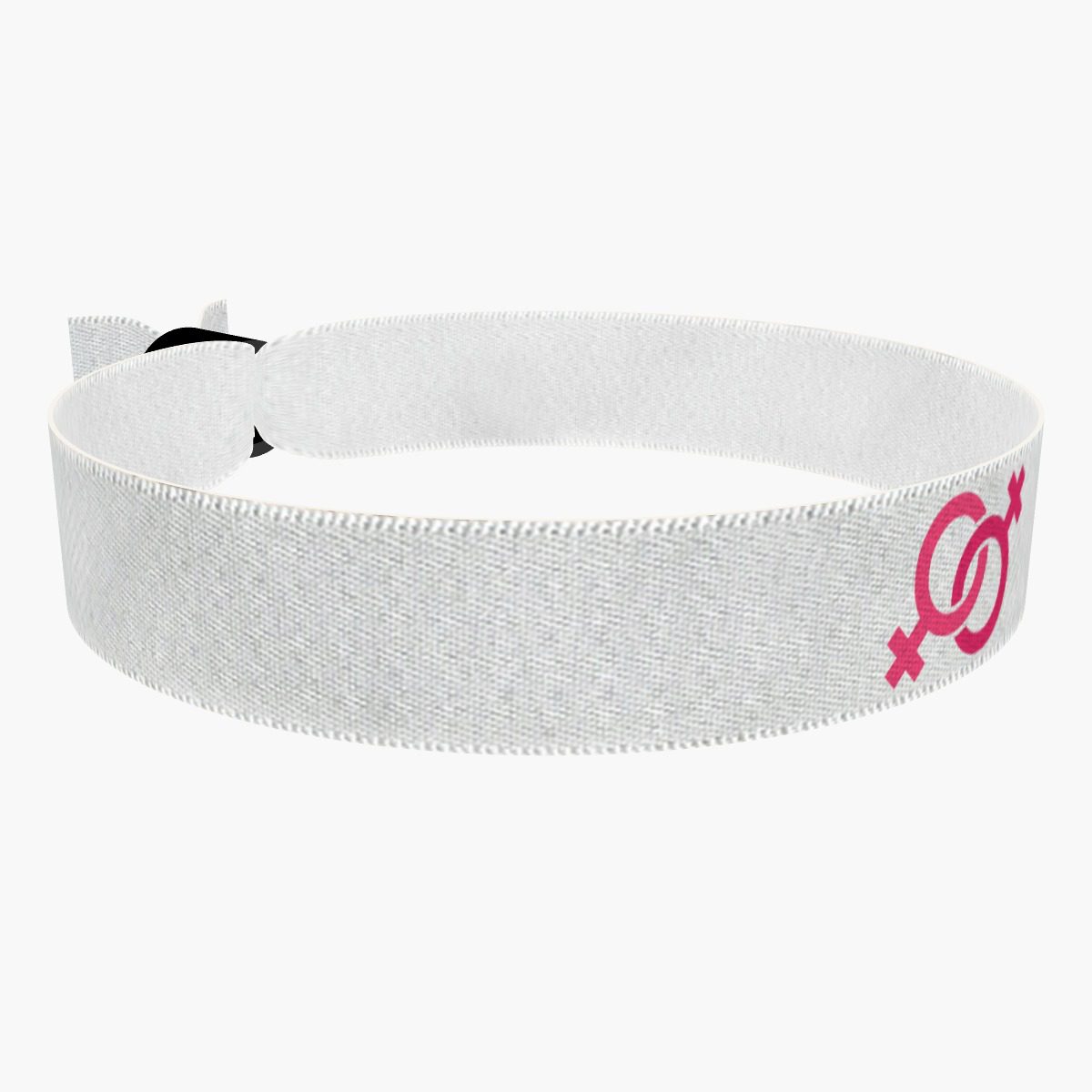 Ansicht von rechts vorne: Lesbian Symbol weiß Stoffarmband