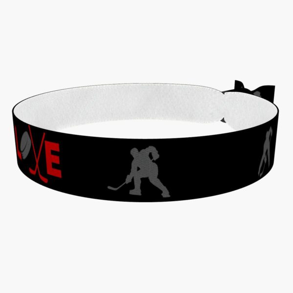 Ansicht von links vorne: Eishockey schwarz Stoffarmband