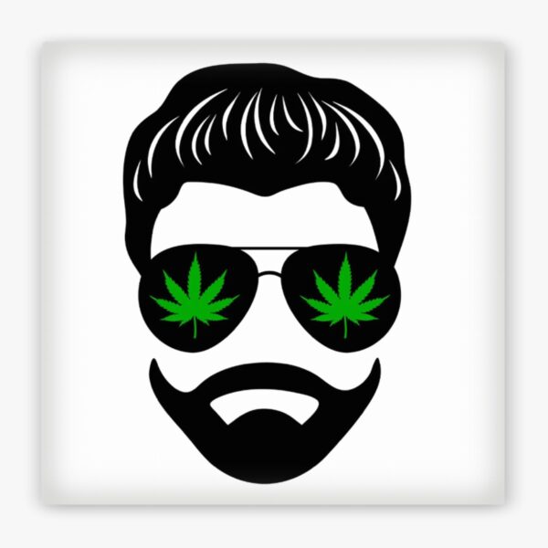 Ansicht von vorne: Kühlschrankmagnet Weed mit cooler Sonnenbrille und Bart