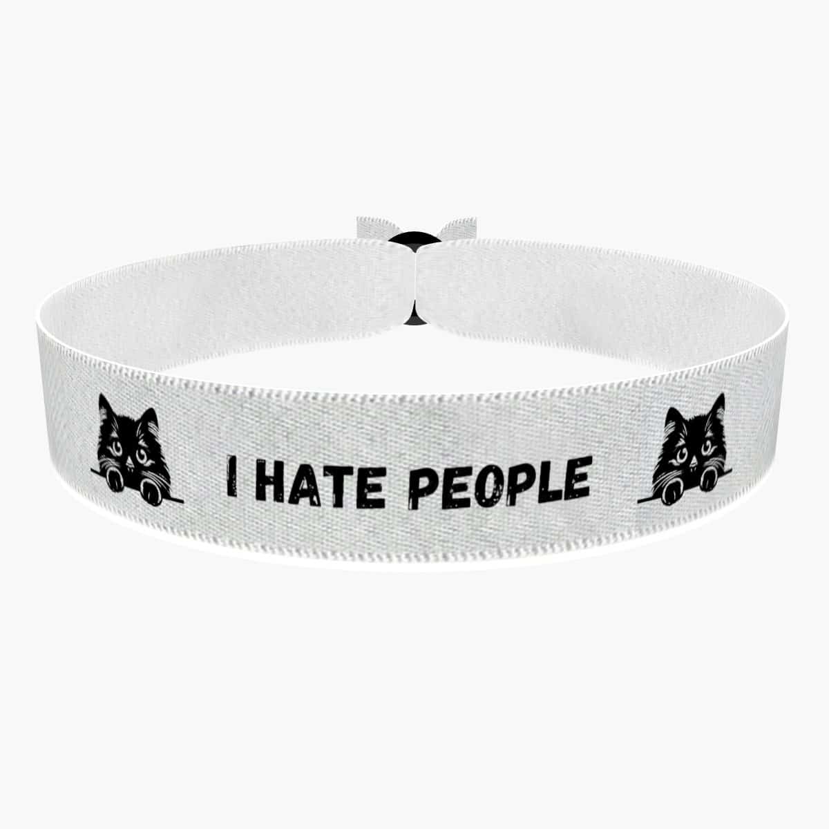 Produkt Stoffarmband mit Katzenmotiv I Hate People für Katzenliebhaber