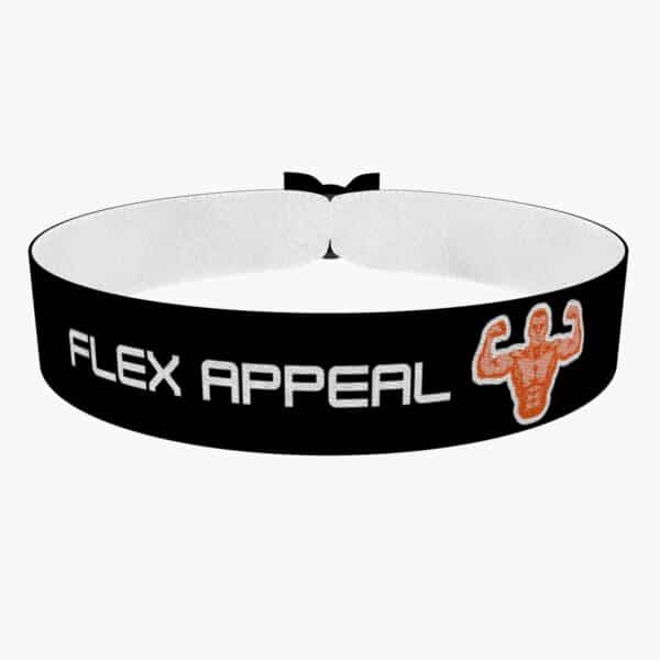 Ansicht von vorne: Fitness Stoffarmband mit flexiblen Muskelmotiv für Sportler