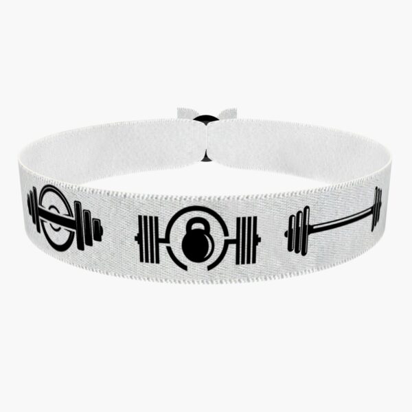 Ansicht von vorne: Stoffarmband mit Fitnessmotiv für sportliche Aktivitäten