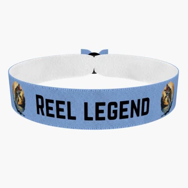 Ansicht von vorne: Stoffarmband mit Reel Legend Motiv für Angelfans