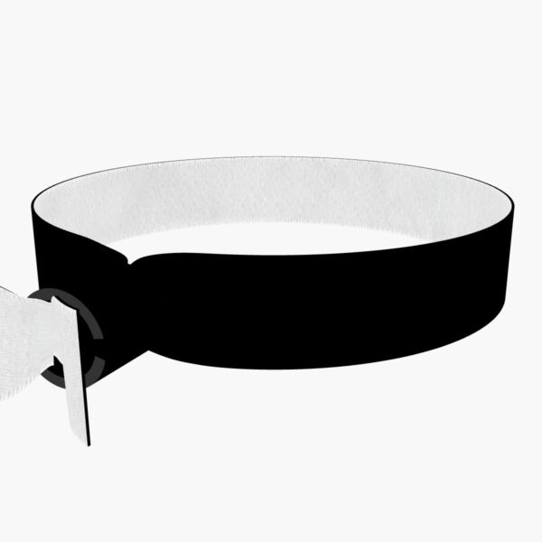 Ansicht von rechts hinten: Menschenrechte statt rechte Menschen Stoffarmband schwarz